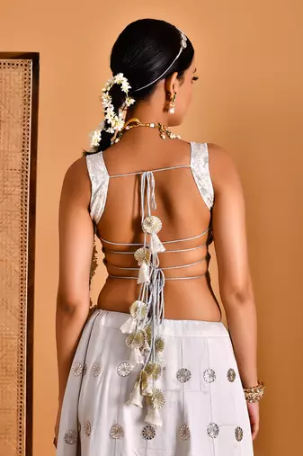 Smoky White Gota Embellished Lehenga Set With Blouse