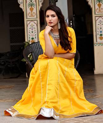 Yellow Cotton Silk Lehenga Set With Blouse 4