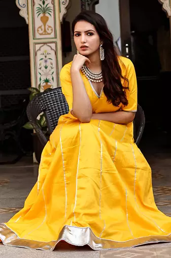Yellow Cotton Silk Lehenga Set With Blouse