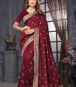 Maroon Zari Embroidery Work Blooming Silk Saree