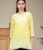 hand embroidered yellow georgette lucknowi chikankari top with slip