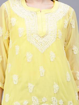 hand embroidered yellow georgette lucknowi chikankari top with slip 3