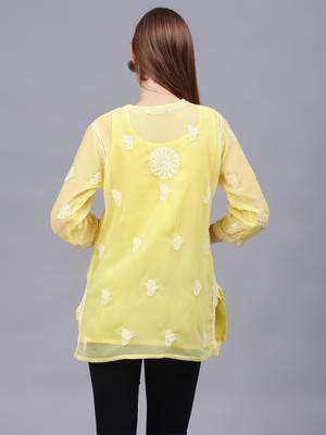 hand embroidered yellow georgette lucknowi chikankari top with slip 4