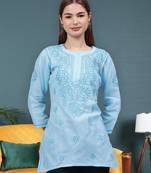 hand embroidered blue cotton lucknowi chikankari top