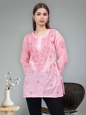 hand embroidered pink cotton lucknowi chikankari top 1