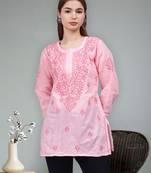 hand embroidered pink cotton lucknowi chikankari top