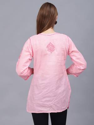 hand embroidered pink cotton lucknowi chikankari top 2