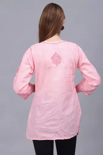 hand embroidered pink cotton lucknowi chikankari top