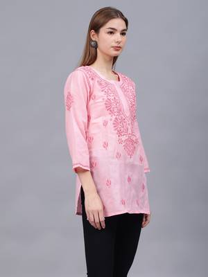 hand embroidered pink cotton lucknowi chikankari top 3