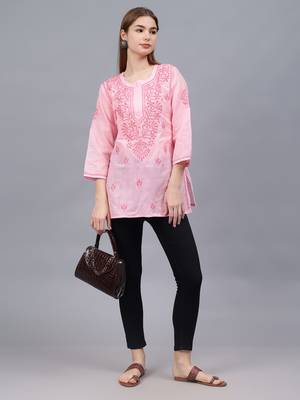 hand embroidered pink cotton lucknowi chikankari top 4