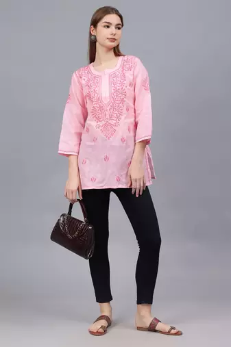 hand embroidered pink cotton lucknowi chikankari top
