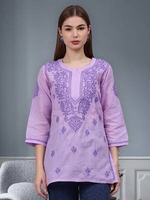 hand embroidered mauve cotton lucknowi chikankari top 1