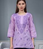 hand embroidered mauve cotton lucknowi chikankari top
