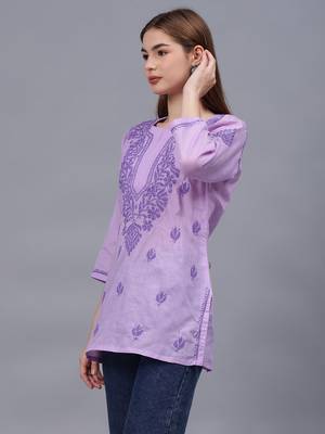 hand embroidered mauve cotton lucknowi chikankari top 2