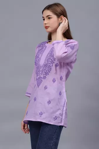 hand embroidered mauve cotton lucknowi chikankari top