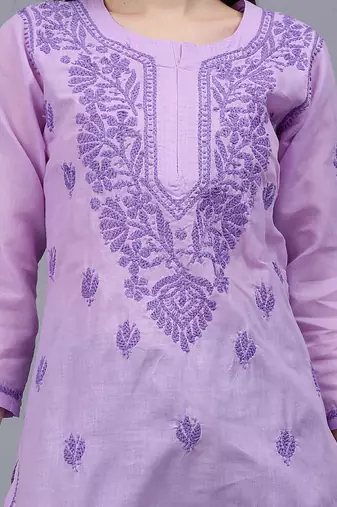 hand embroidered mauve cotton lucknowi chikankari top