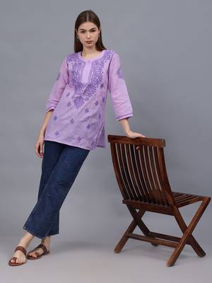 hand embroidered mauve cotton lucknowi chikankari top 4