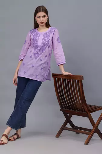 hand embroidered mauve cotton lucknowi chikankari top