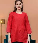 hand embroidered red cotton lucknowi chikankari top