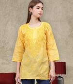 hand embroidered yellow cotton lucknowi chikankari top
