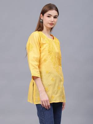 hand embroidered yellow cotton lucknowi chikankari top 2
