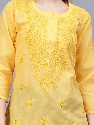 hand embroidered yellow cotton lucknowi chikankari top 3