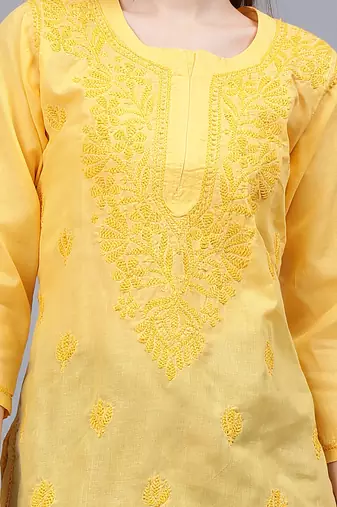 hand embroidered yellow cotton lucknowi chikankari top