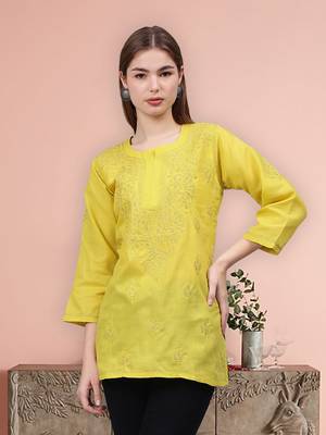 hand embroidered green cotton lucknowi chikankari top 1