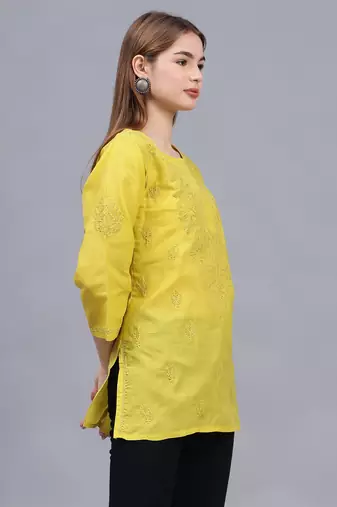 hand embroidered green cotton lucknowi chikankari top