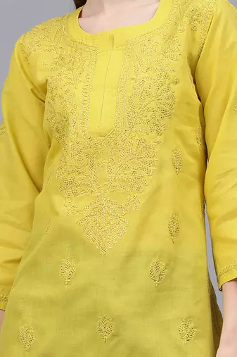 hand embroidered green cotton lucknowi chikankari top