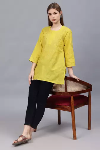 hand embroidered green cotton lucknowi chikankari top