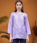 hand embroidered mauve terivoil lucknowi chikankari top