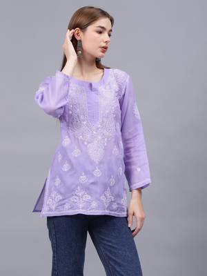 hand embroidered mauve terivoil lucknowi chikankari top 2