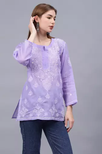 hand embroidered mauve terivoil lucknowi chikankari top