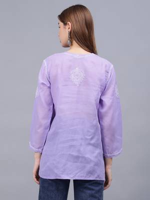 hand embroidered mauve terivoil lucknowi chikankari top 3