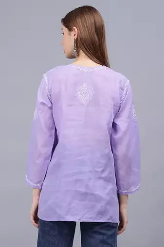 hand embroidered mauve terivoil lucknowi chikankari top