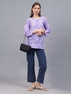 hand embroidered mauve terivoil lucknowi chikankari top 4