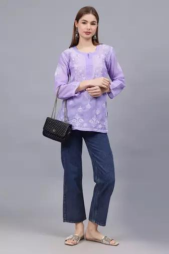 hand embroidered mauve terivoil lucknowi chikankari top