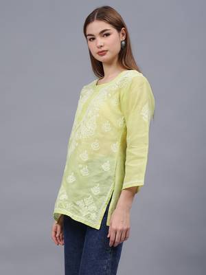 hand embroidered light green terivoil lucknowi chikankari top 2