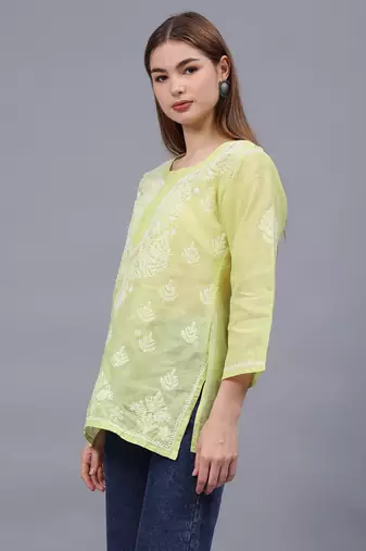 hand embroidered light green terivoil lucknowi chikankari top