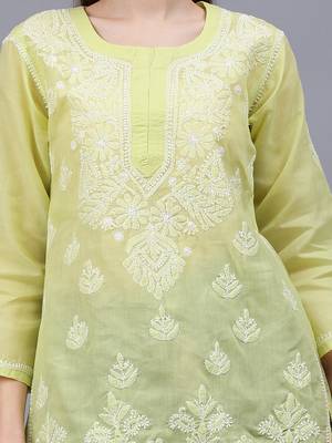 hand embroidered light green terivoil lucknowi chikankari top 3