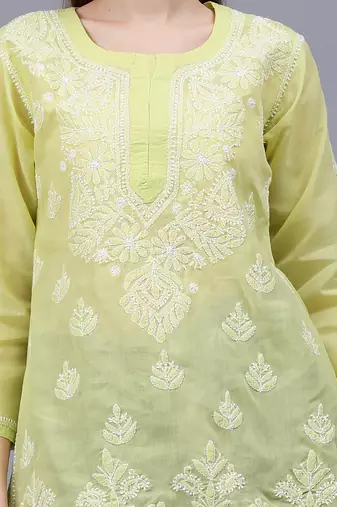 hand embroidered light green terivoil lucknowi chikankari top