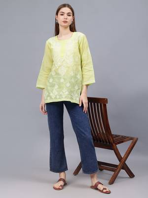 hand embroidered light green terivoil lucknowi chikankari top 4