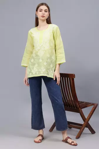 hand embroidered light green terivoil lucknowi chikankari top
