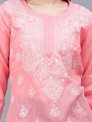 hand embroidered peach terivoil lucknowi chikankari top 3