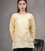 hand embroidered beige terivoil lucknowi chikankari top