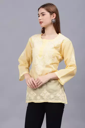 hand embroidered beige terivoil lucknowi chikankari top