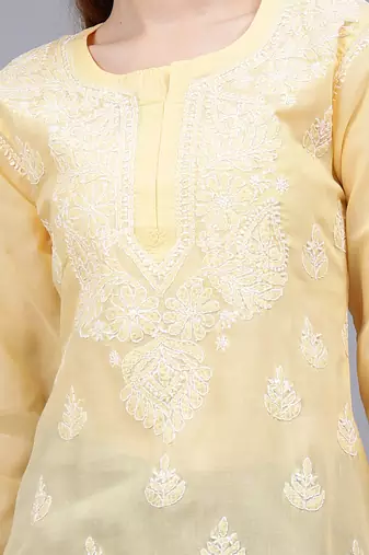 hand embroidered beige terivoil lucknowi chikankari top