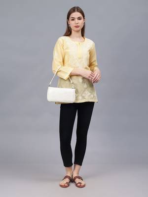 hand embroidered beige terivoil lucknowi chikankari top 4