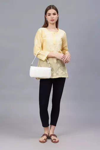 hand embroidered beige terivoil lucknowi chikankari top